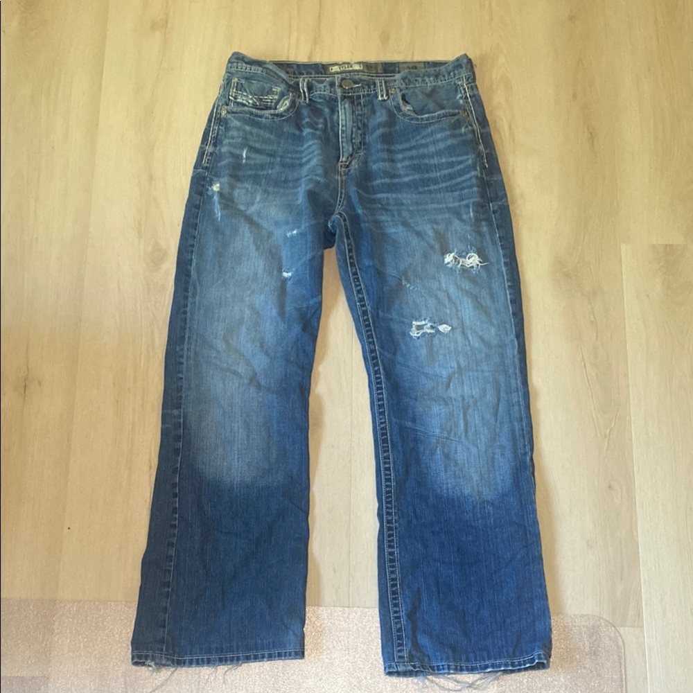 BKE Blue Relaxed Fit Jeans with Distressed Details